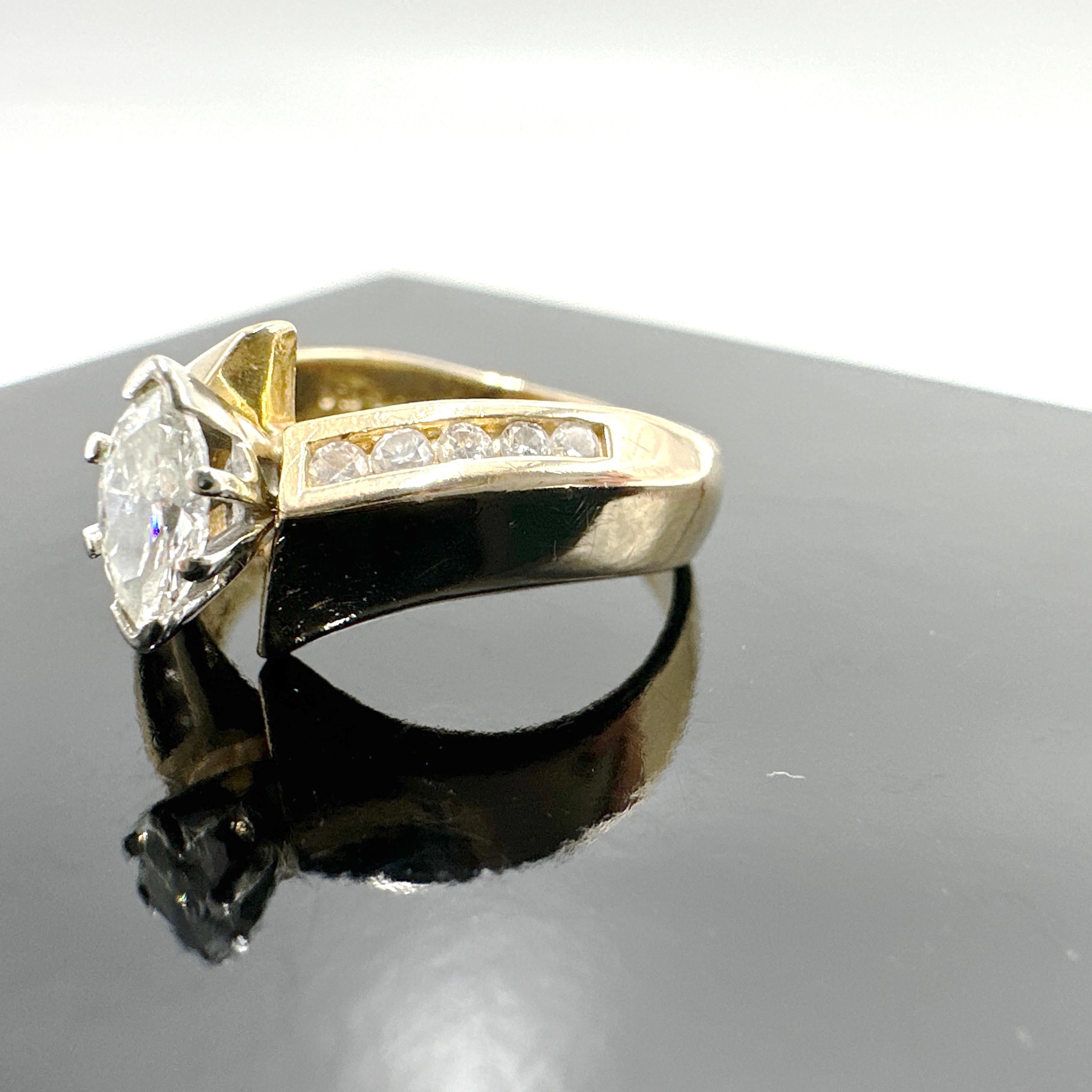 14k Yellow Gold Natural Marquise Diamond Engagement Ring. 0.52TCW For Sale 2