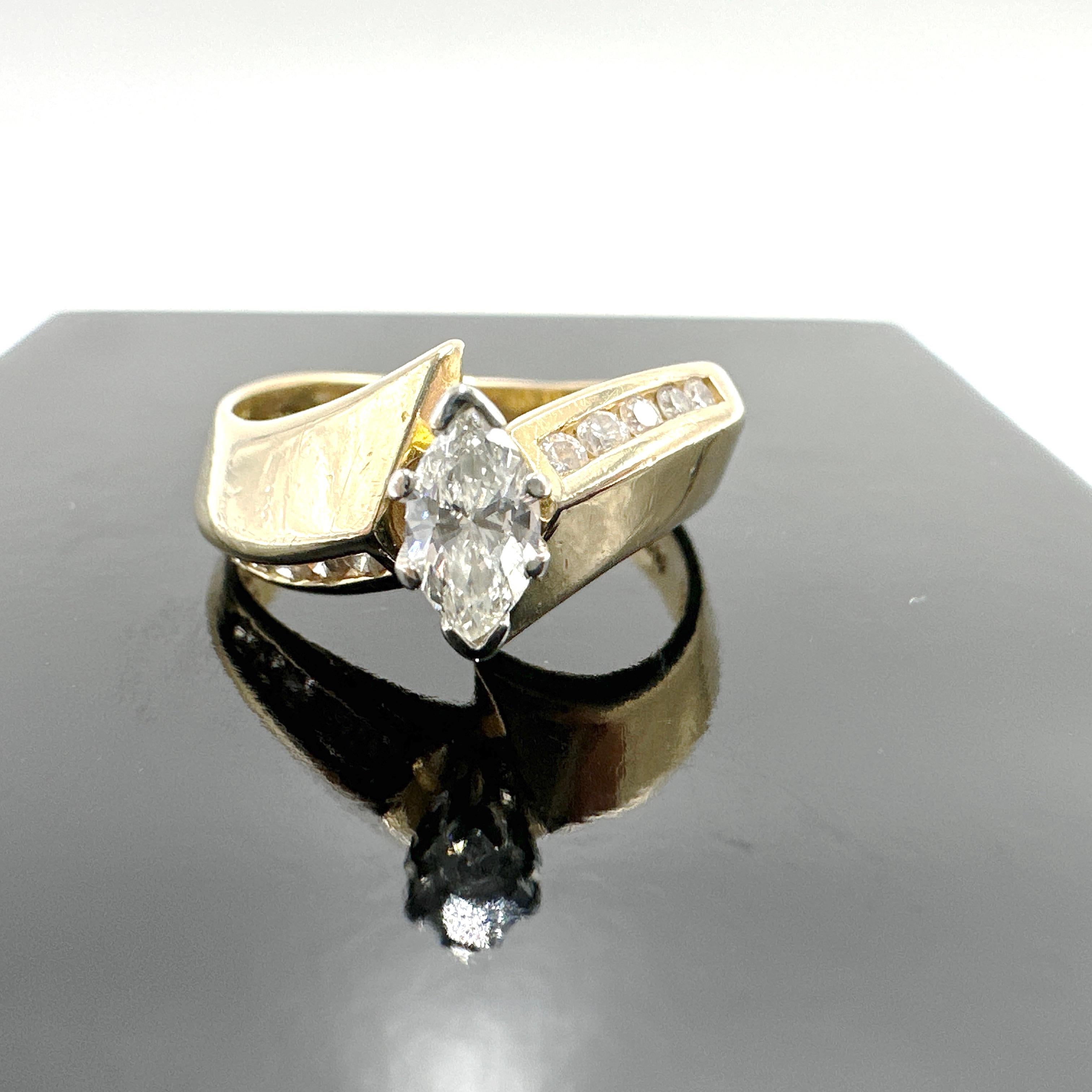 14k Yellow Gold Natural Marquise Diamond Engagement Ring. 0.52TCW For Sale 3