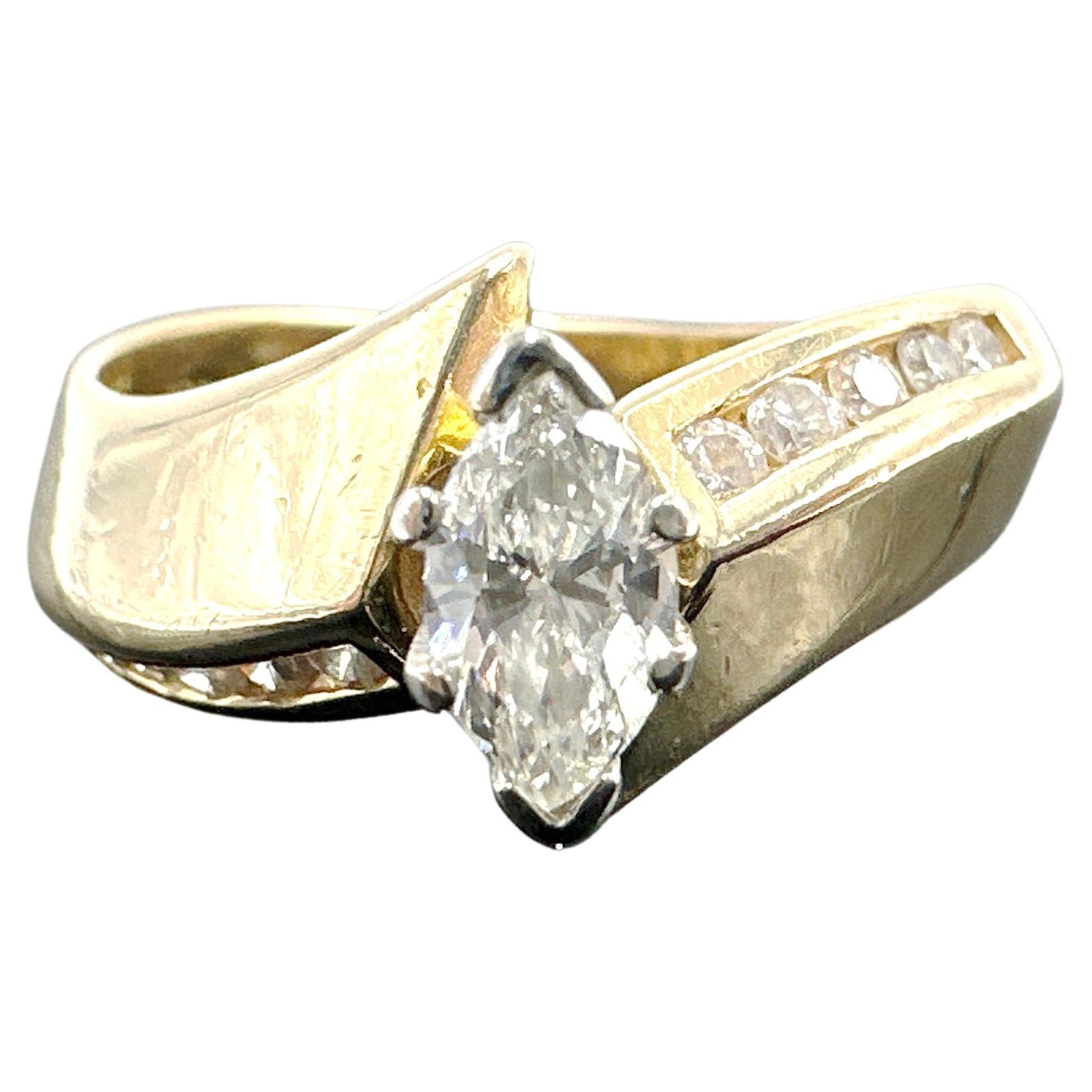 14k Yellow Gold Natural Marquise Diamond Engagement Ring. 0.52TCW For Sale