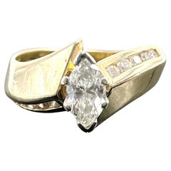 14k Yellow Gold Natural Marquise Diamond Engagement Ring. 0.52TCW