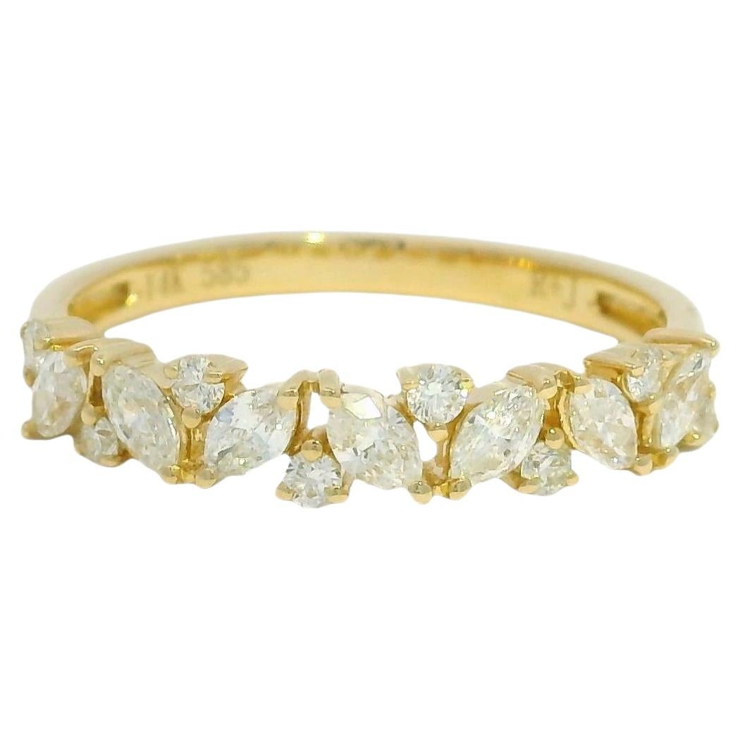 14K Yellow Gold Natural Marquise & Round Brilliant Cut Diamond Ring In Stock