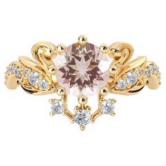 14k Yellow Gold Natural Morganite Diamond Love Swan Engagement Ring