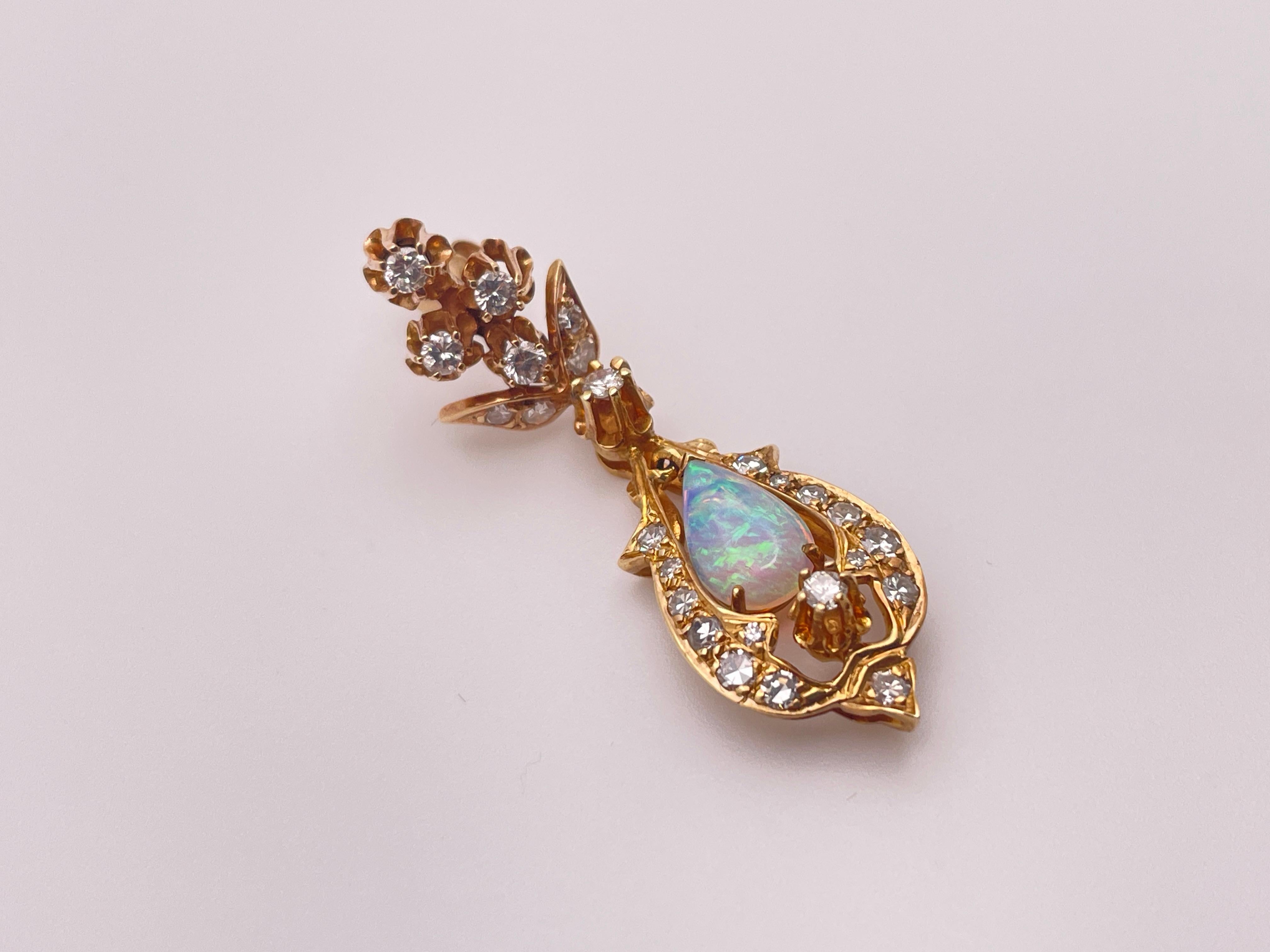 14K Gelbgold Natürliche Opal-Diamant-Kronleuchter-Ohrringe im Angebot 2