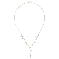14K Yellow Gold Natural Opal Rose Cut Diamond Vintage Style Necklace