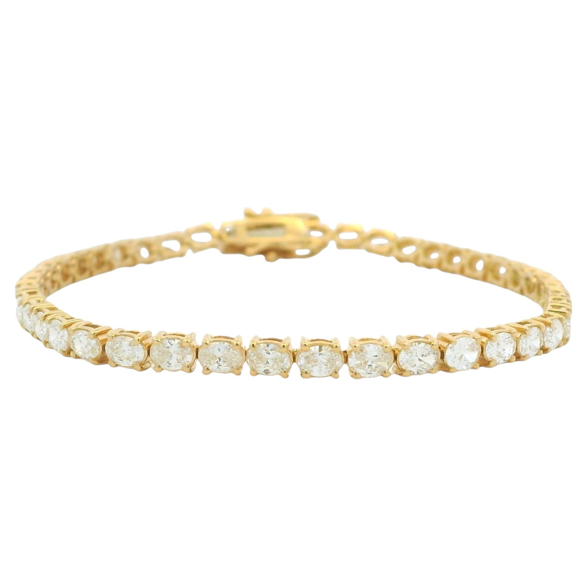14k Yellow Gold Natural Oval Cut East-West Set Diamond Tennis Bracelet