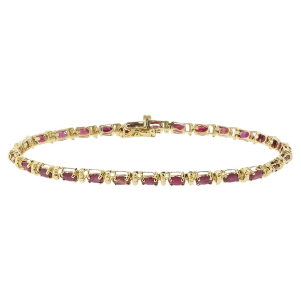 14K Yellow Gold Natural Oval Ruby Line Bracelet