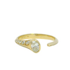 14K Yellow Gold Natural Oval Shape Diamond Bezel Set Open Ring In Stock