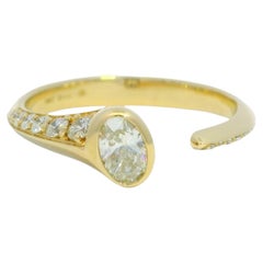 14K Yellow Gold Natural Oval Shape Diamond Bezel Set Open Ring In Stock