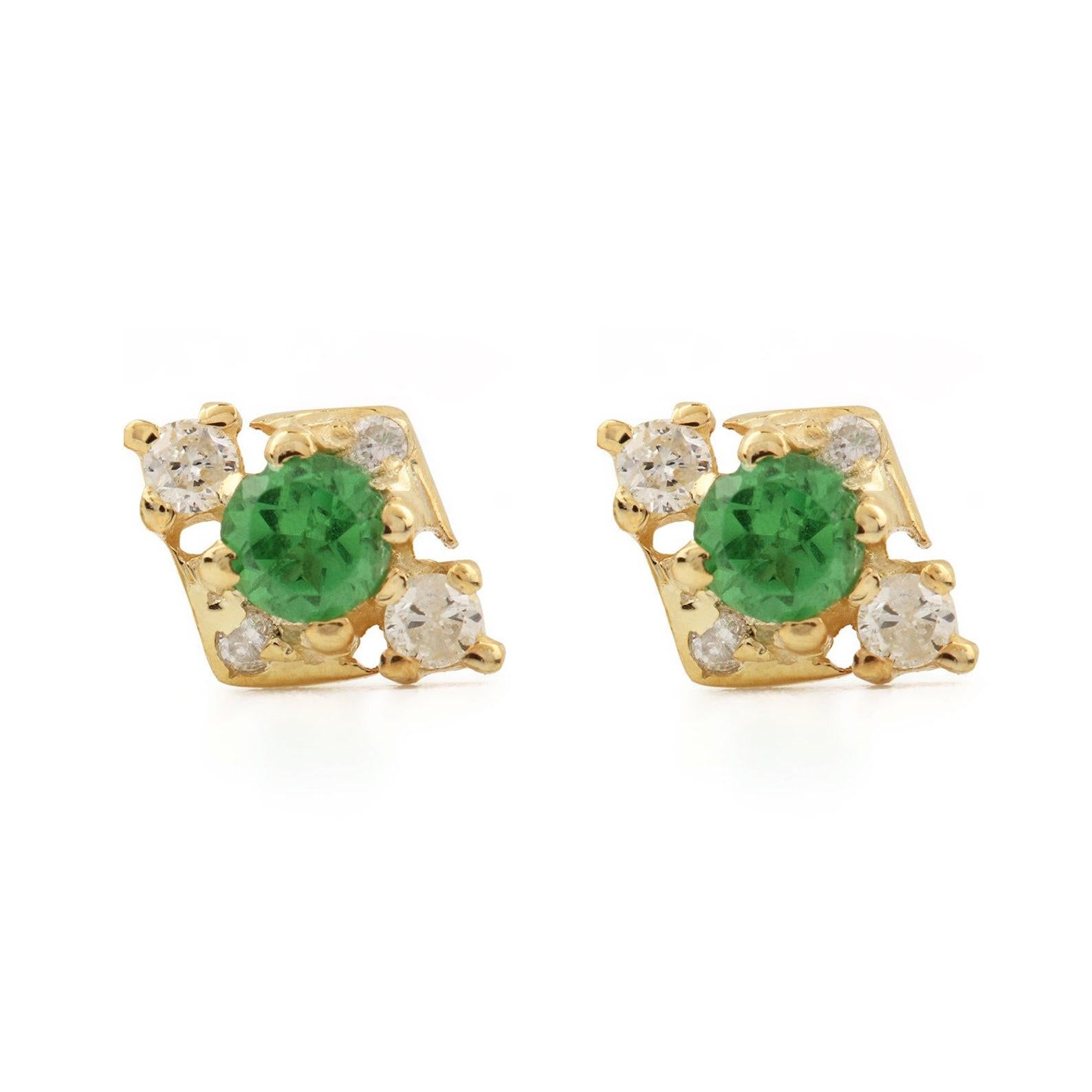 Art Deco 14k Yellow Gold Natural Pave Diamond And Tsavorite Earring Unique Gift For Women For Sale