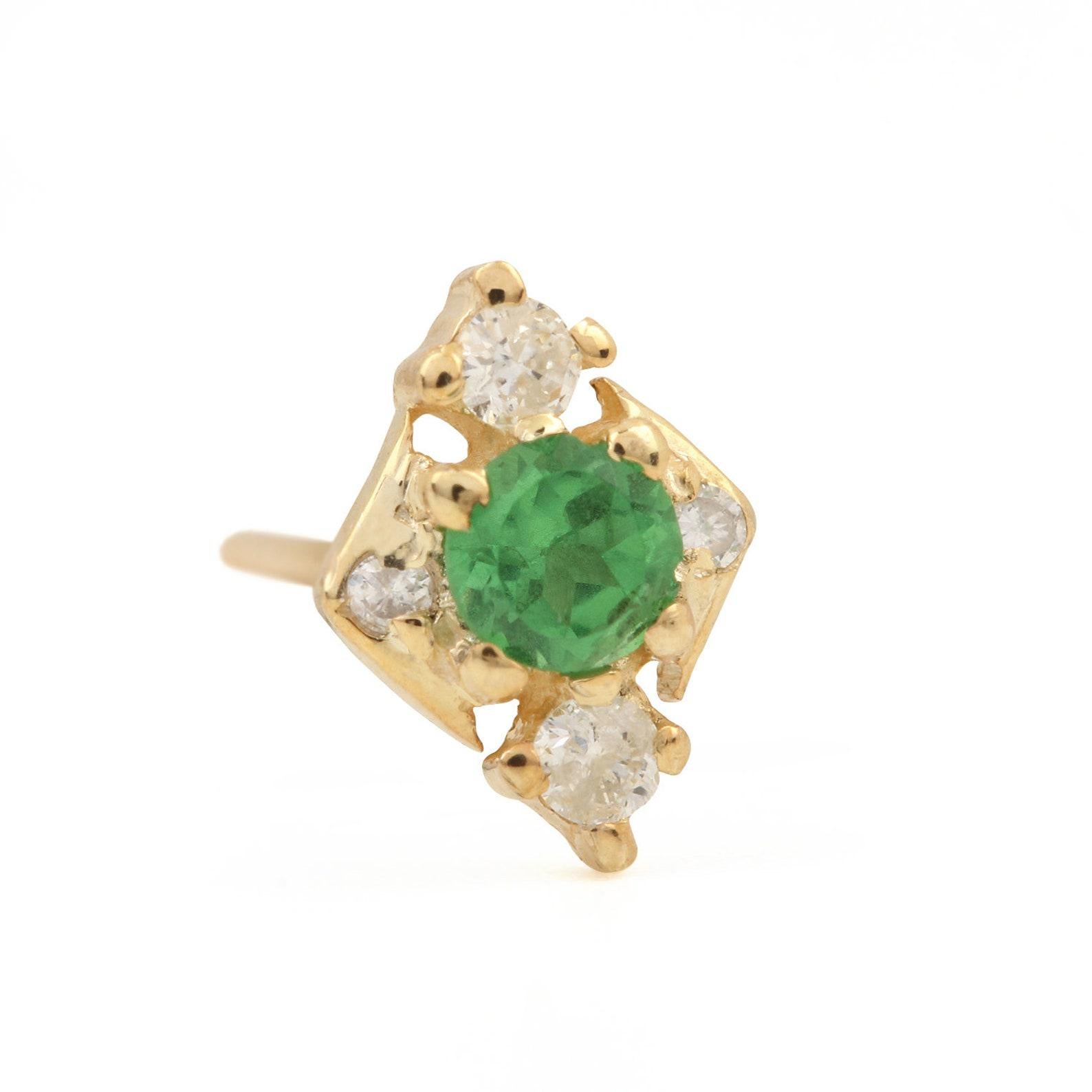 Round Cut 14k Yellow Gold Natural Pave Diamond And Tsavorite Earring Unique Gift For Women For Sale