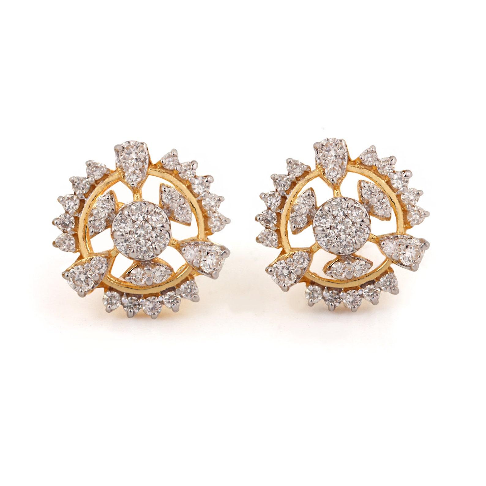 Art déco Boucles d'oreilles en or jaune 14k avec diamant naturel en pavé Boucles d'oreilles magnifiques Cadeau pour les femmes. en vente