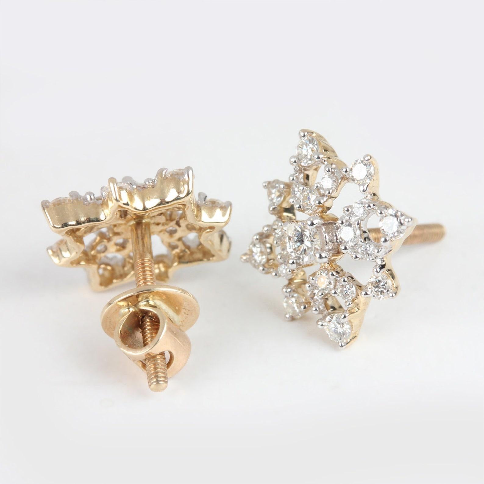 Magnifique clou d'oreilles d'anniversaire en or jaune 14 carats pavé de diamants naturels en vente 2