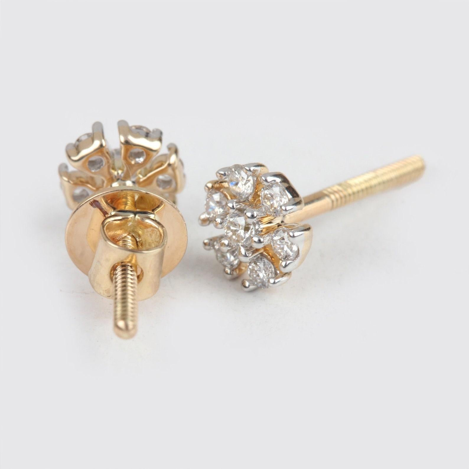 Art déco Clous d'oreilles délicats pour anniversaire en or jaune 14 carats pavés de diamants naturels en vente
