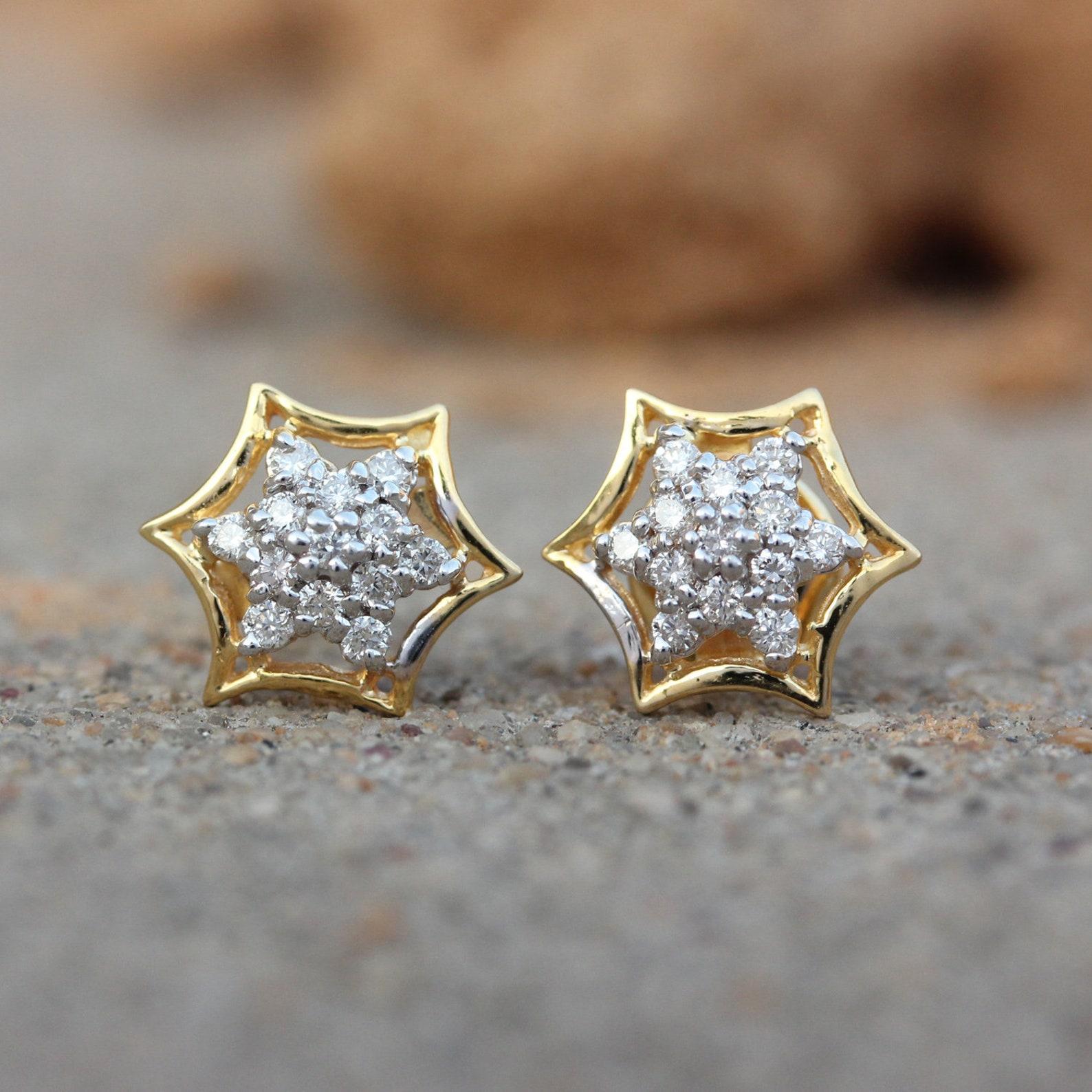 14k Yellow Gold Natural Pave Diamond Earring Elegant Studs Gift For Anniversary. en vente 4