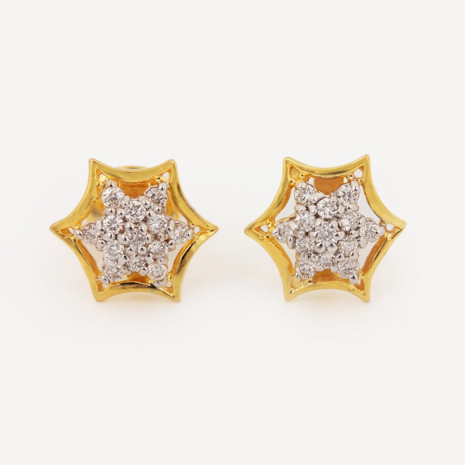 14k Yellow Gold Natural Pave Diamond Earring Elegant Studs Gift For Anniversary. Unisexe en vente