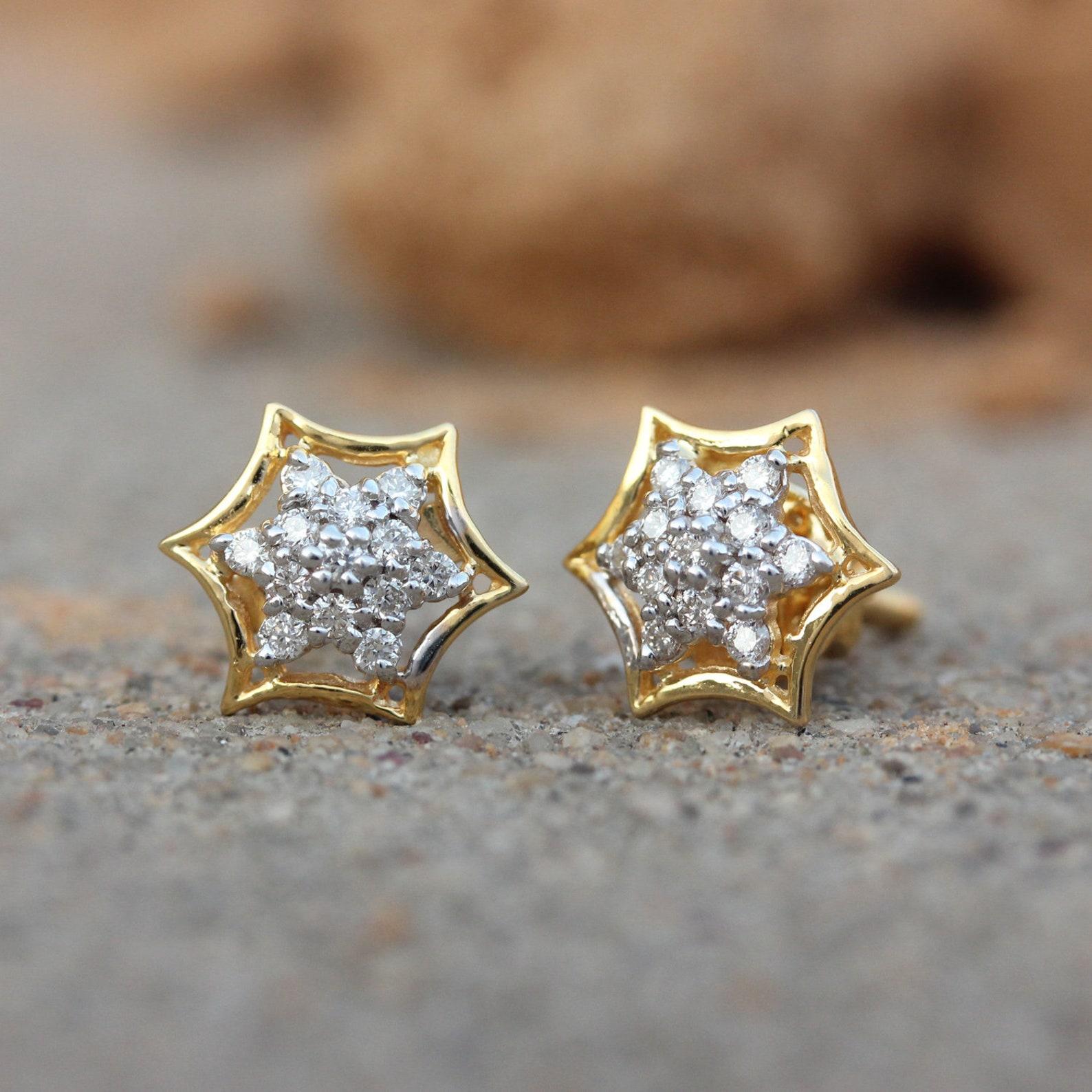 14k Yellow Gold Natural Pave Diamond Earring Elegant Studs Gift For Anniversary. en vente 2