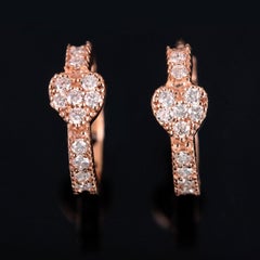 14k Yellow Gold Natural Pave Diamond Earring Heart Shaped Hoops Earring Gift.
