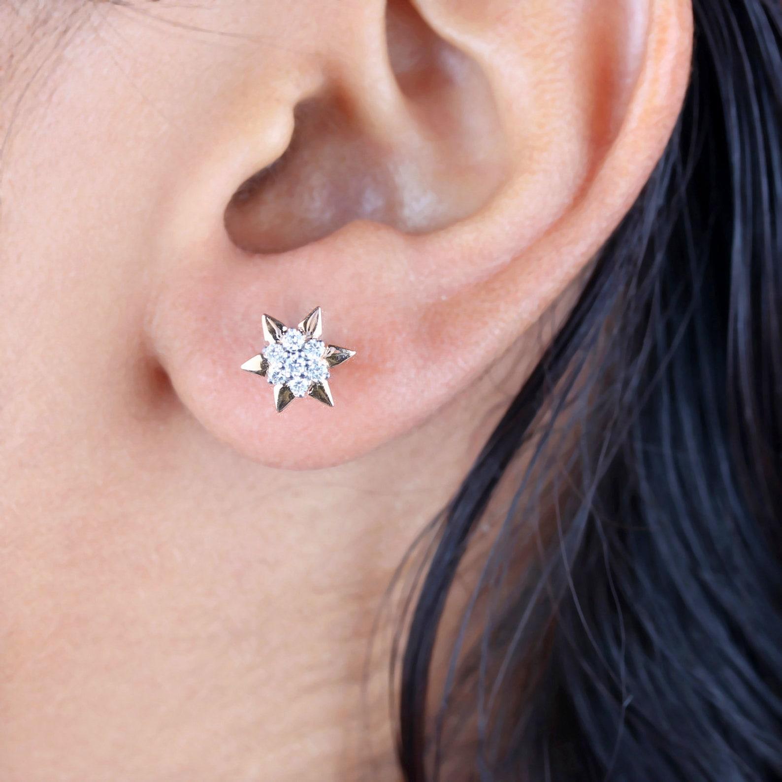 Brilliant Cut 14k Yellow Gold Natural Pave Diamond Earring Minimalist Anniversary Gift For Her For Sale