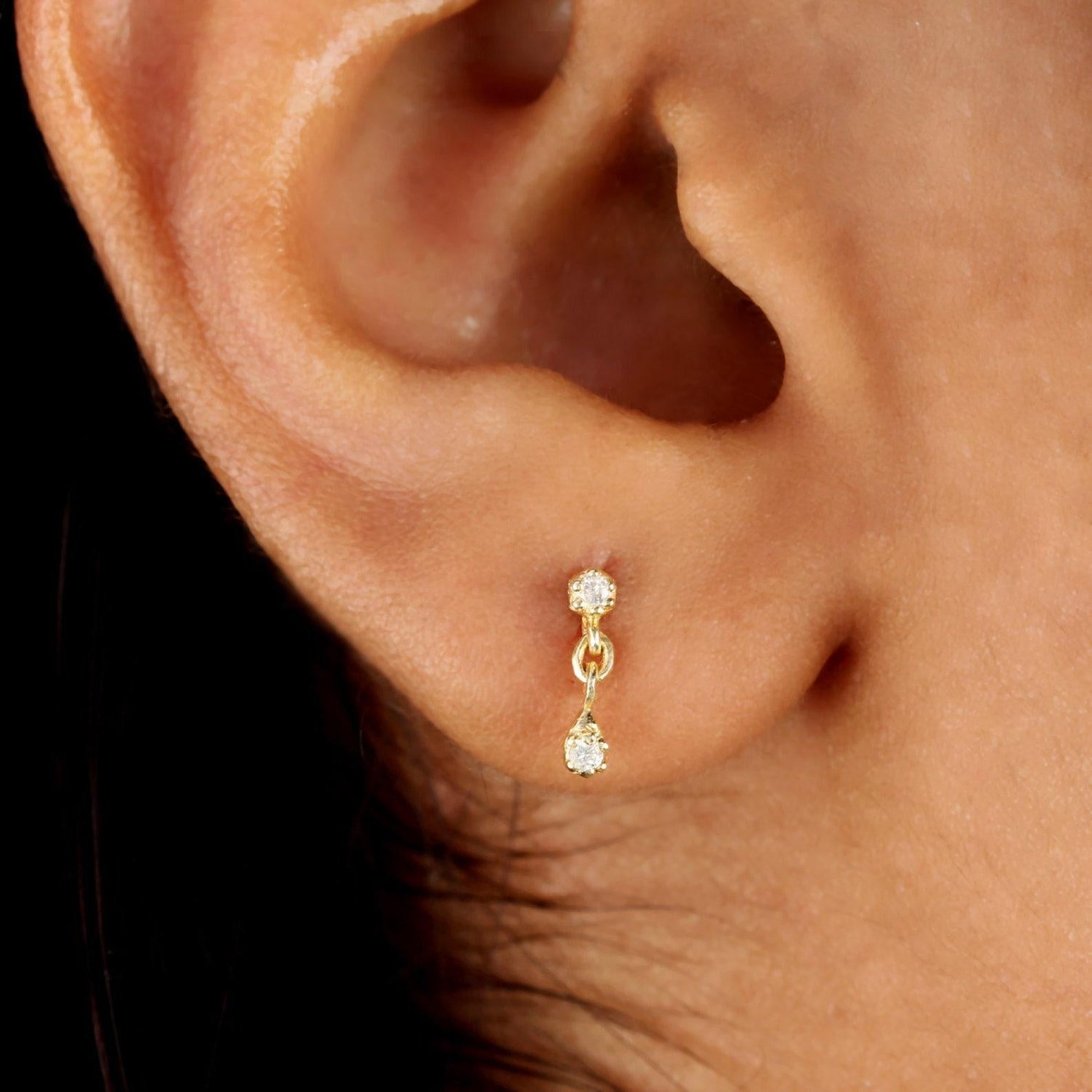 Art Deco 14k Yellow Gold Natural Pave Diamond Earring Minimalist Fine Jewelry For Women. For Sale