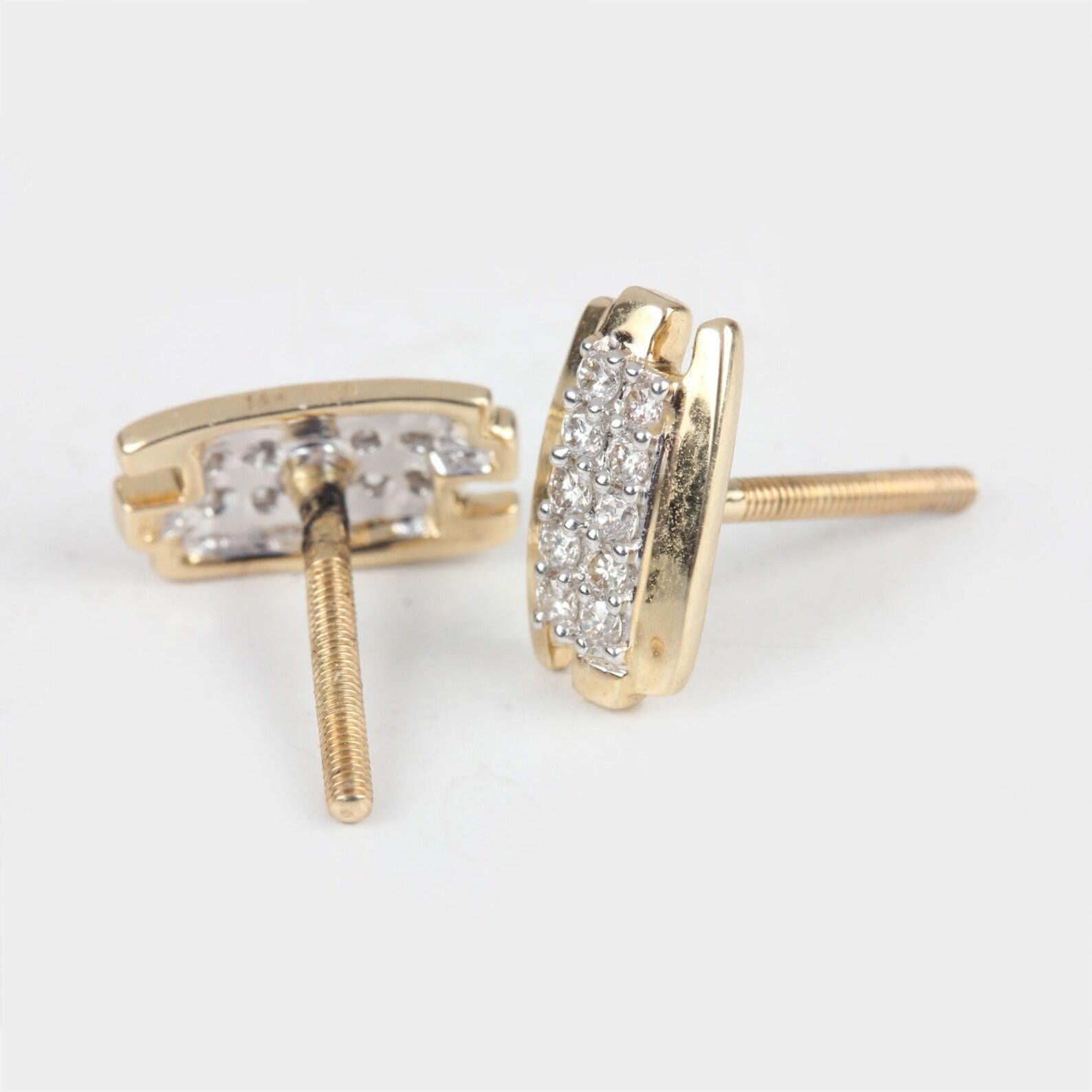 Art Déco Orecchino in oro giallo 14k con diamanti naturali, regalo di nozze unico per le donne. in vendita