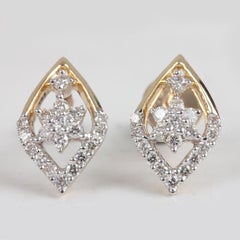 14k Yellow Gold Natural Pave Diamond Earrings Unique Anniversary Gift For Her.