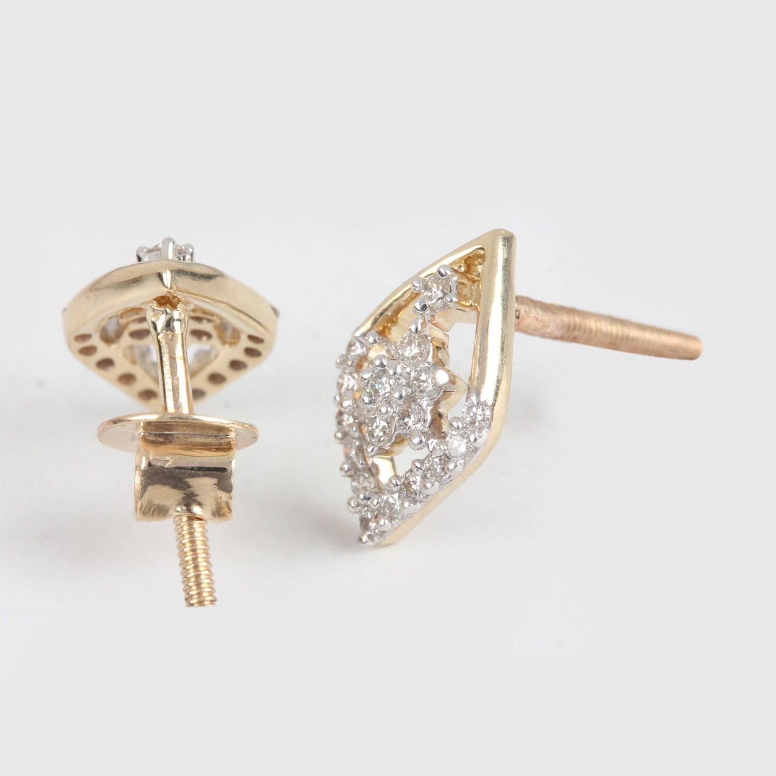 Art déco Boucles d'oreilles en or jaune 14k avec diamants naturels en pavé Cadeau d'anniversaire unique pour elle. en vente