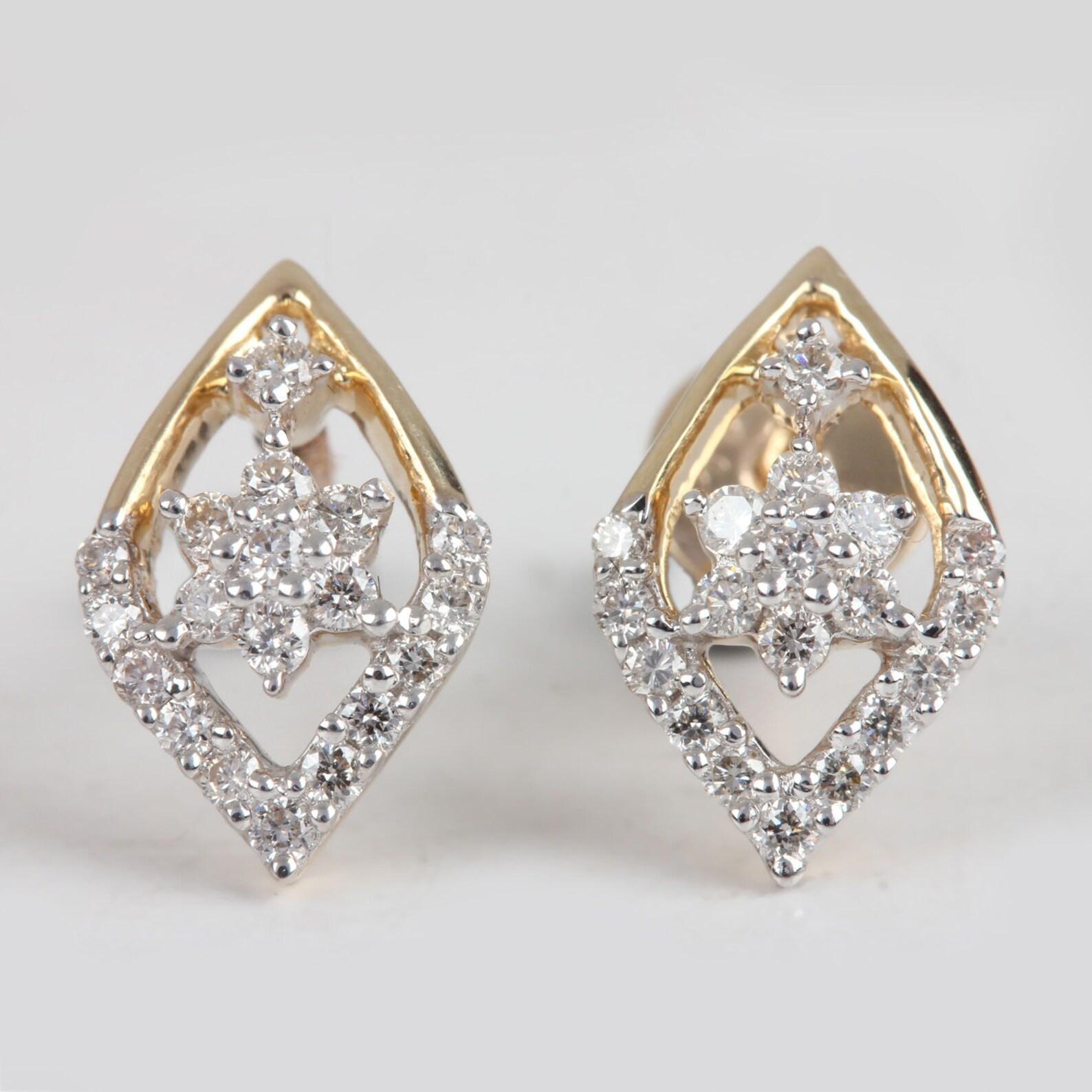 Boucles d'oreilles en or jaune 14k avec diamants naturels en pavé Cadeau d'anniversaire unique pour elle. Neuf - En vente à Chicago, IL