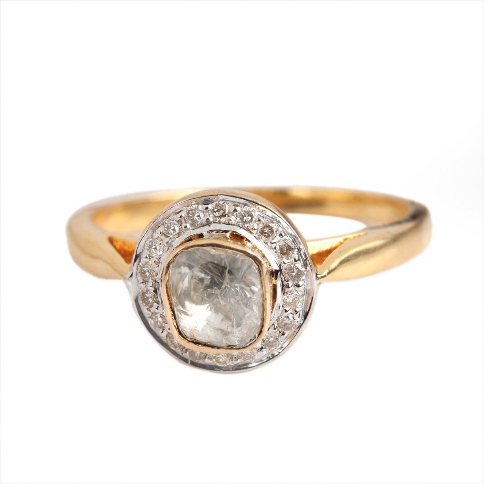 14k Yellow Gold Natural Pave Diamond Ring Unique Minimalist Anniversary Gift. For Sale 5