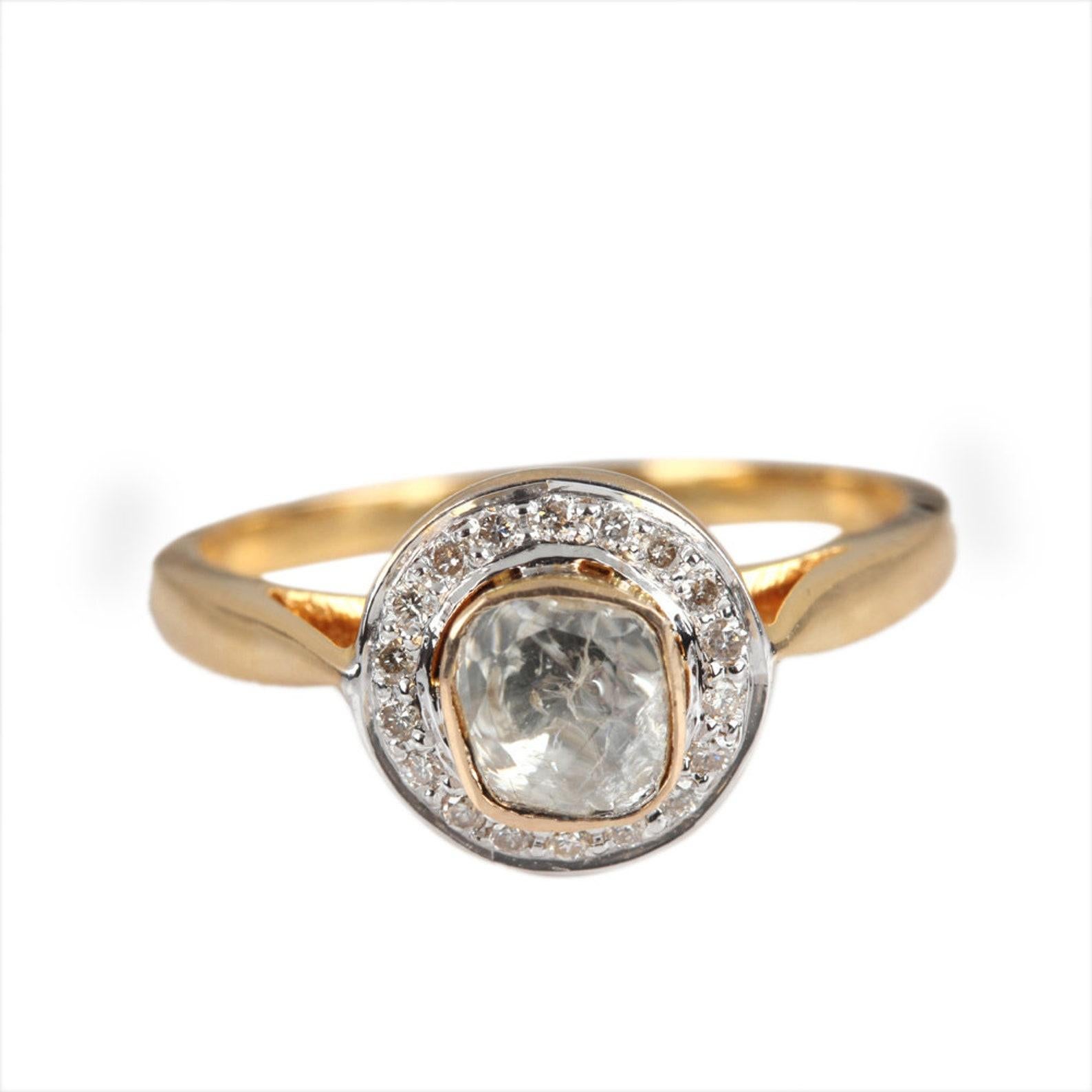 Brilliant Cut 14k Yellow Gold Natural Pave Diamond Ring Unique Minimalist Anniversary Gift. For Sale