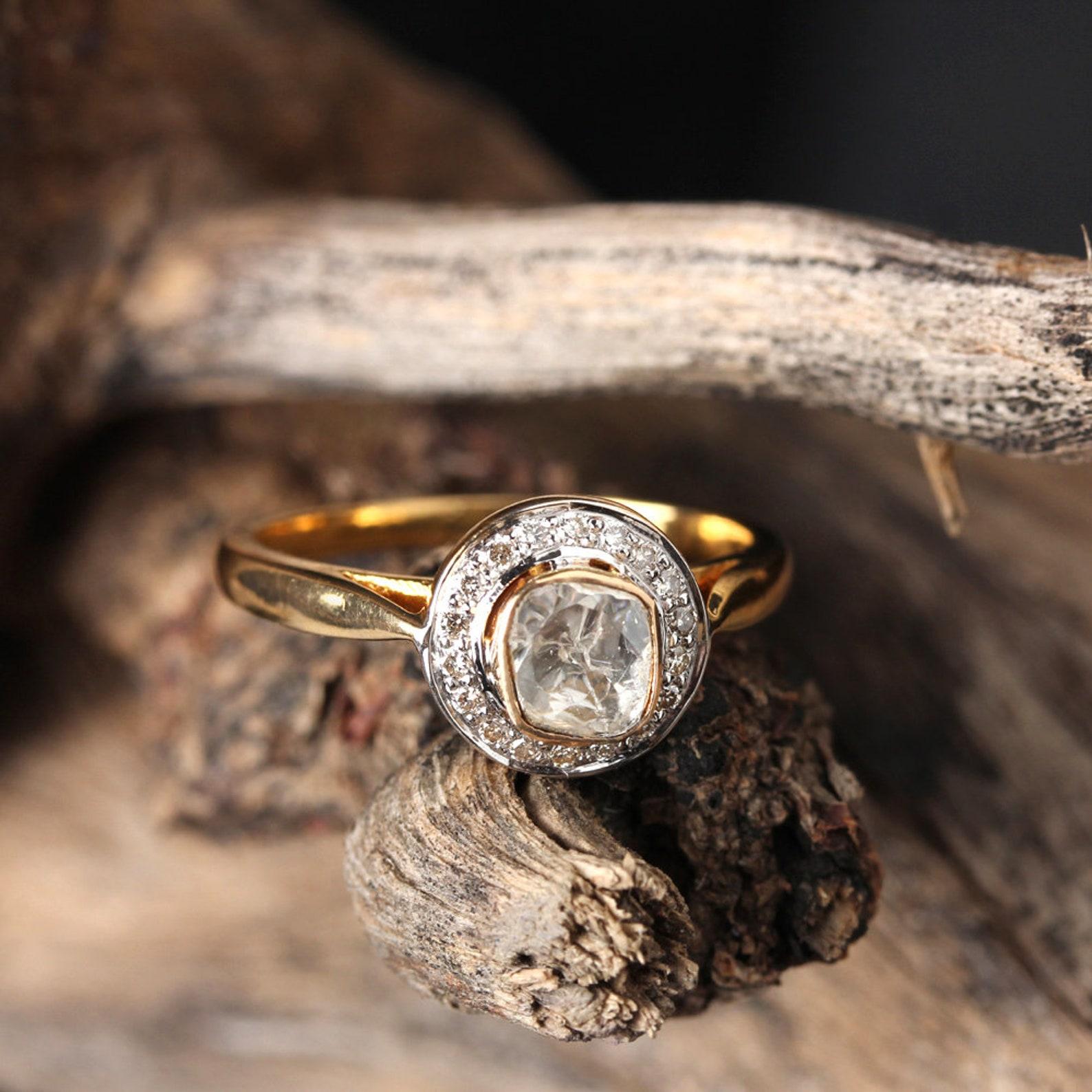 14k Yellow Gold Natural Pave Diamond Ring Unique Minimalist Anniversary Gift. For Sale 1