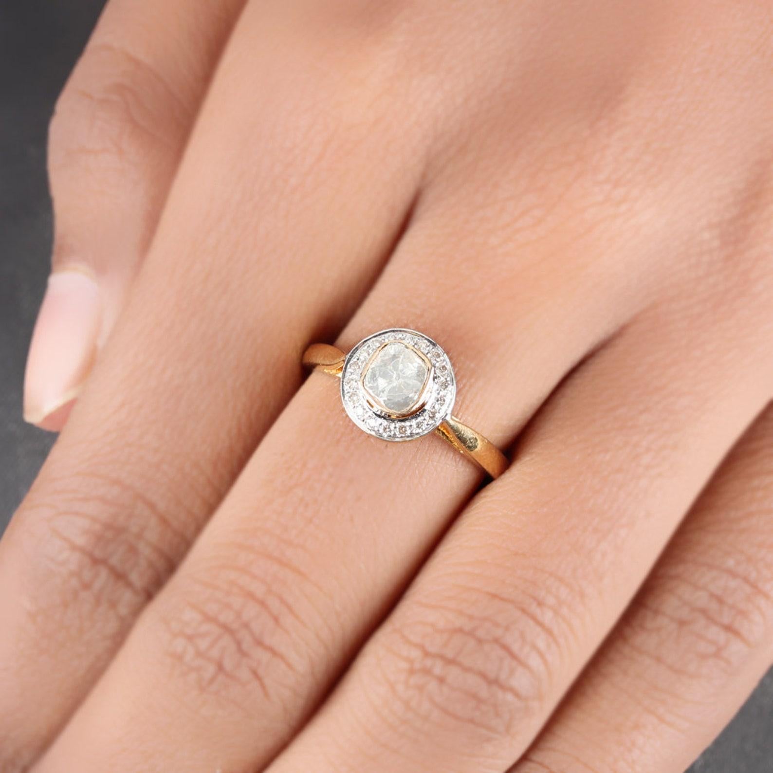 14k Yellow Gold Natural Pave Diamond Ring Unique Minimalist Anniversary Gift. For Sale 2