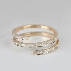 14k Yellow Gold Natural Pave Diamond Ring Unique Spiral Ring For Wedding Gift.