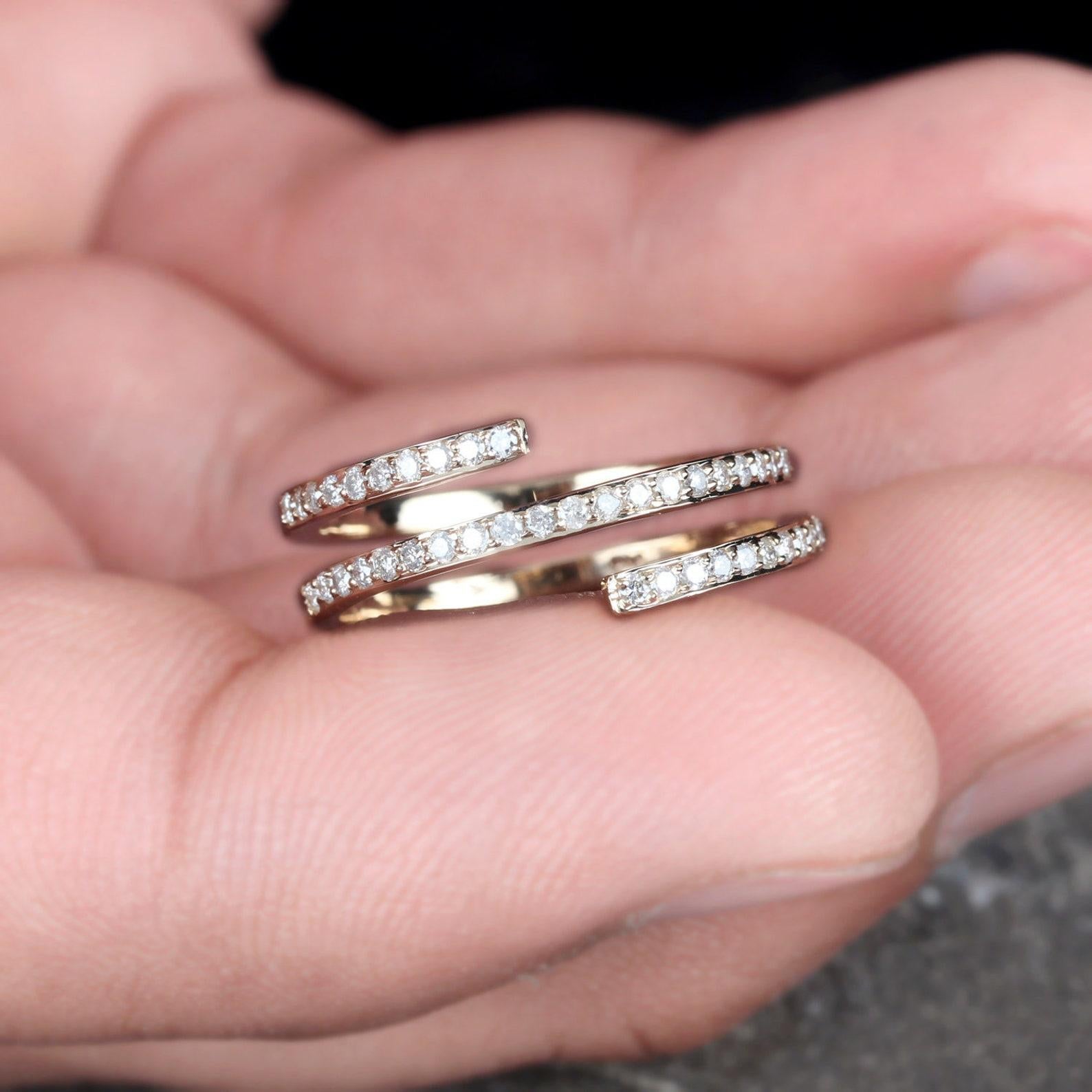 14k Yellow Gold Natural Pave Diamond Ring Unique Spiral Ring For Wedding Gift. For Sale 2