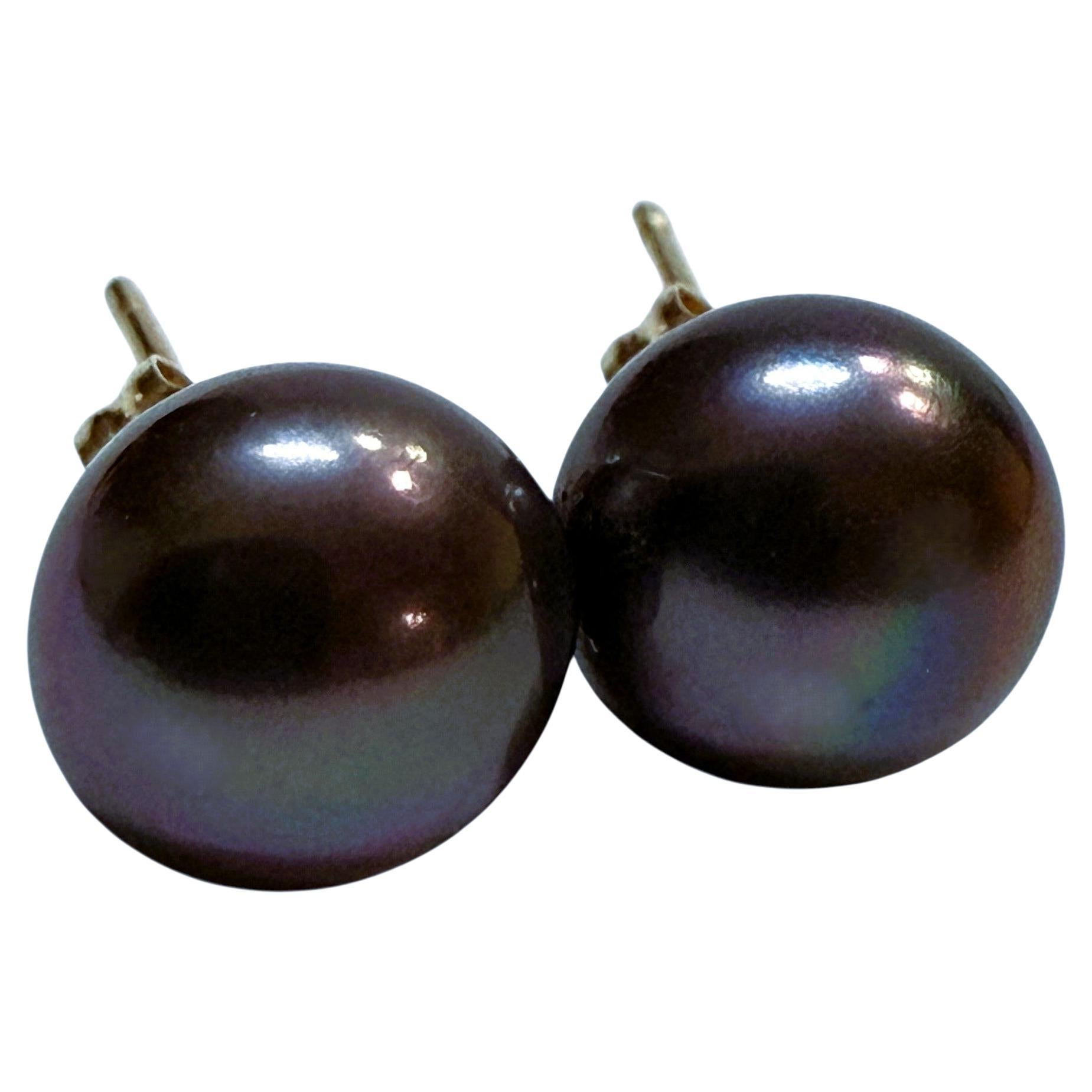 Boucles d'oreilles en or jaune 14K avec perles de paon naturelles en vente