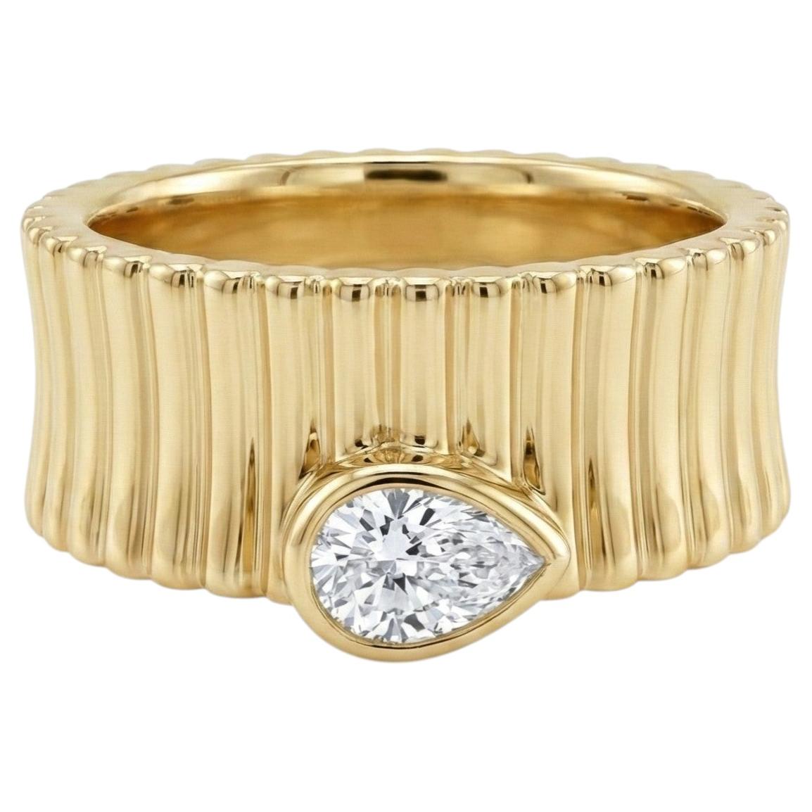 14K Gelbgold Birnenförmiger Diamantring, 0,31ct GH-SI, Unisex