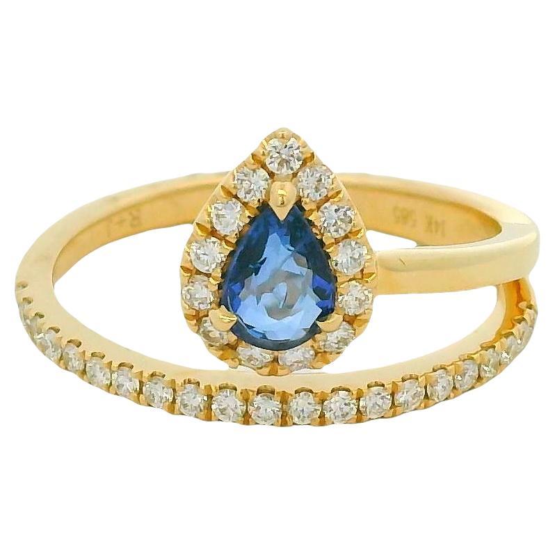 14k Yellow Gold Natural Pear Shape Sapphire & Diamond Wrap Ring In Stock