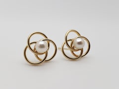14K Yellow Gold Natural Pearl Open Loop Stud Earrings