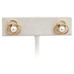 14K Yellow Gold Natural Pearl Open Loop Stud Earrings