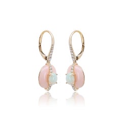 14K Yellow Gold Natural Pink Opal Earring with Diamonds for women
