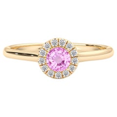 14k Yellow Gold Natural Pink Sapphire Diamond Pavé Halo Engagement Ring