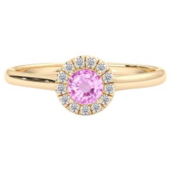 Used 14k Yellow Gold Natural Pink Sapphire Diamond Pavé Halo Engagement Ring