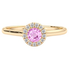 14k Gelbgold Natürlicher Rosa Saphir Diamant Pavé Halo Verlobungsring