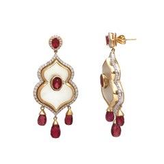 14K Yellow Gold Natural Pink Tourmaline Earring with Diamonds for women