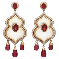 14K Yellow Gold Natural Pink Tourmaline Earring with Diamonds for women