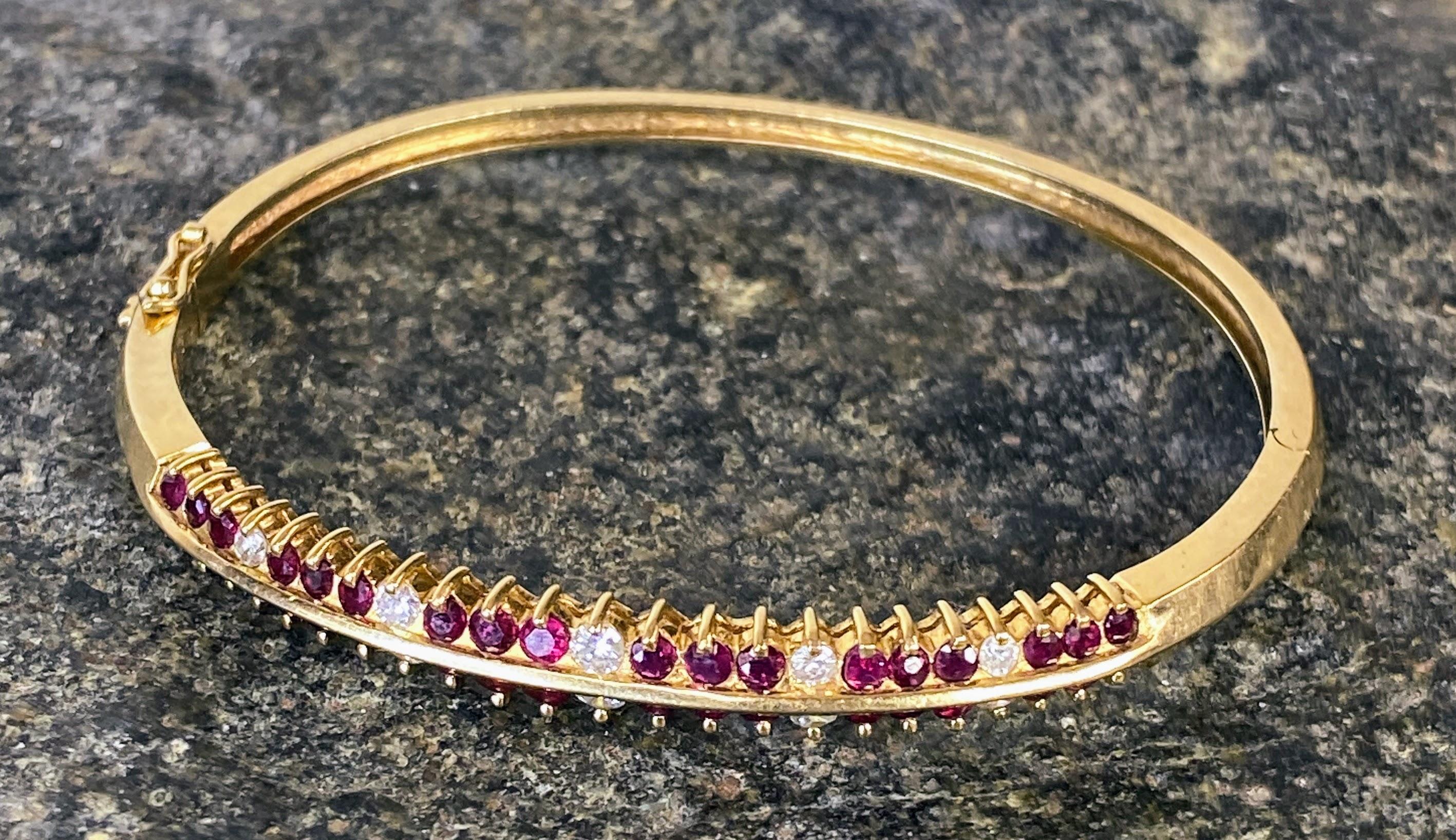 14K Yellow Gold Natural Red Ruby Diamond Double Row 2.5