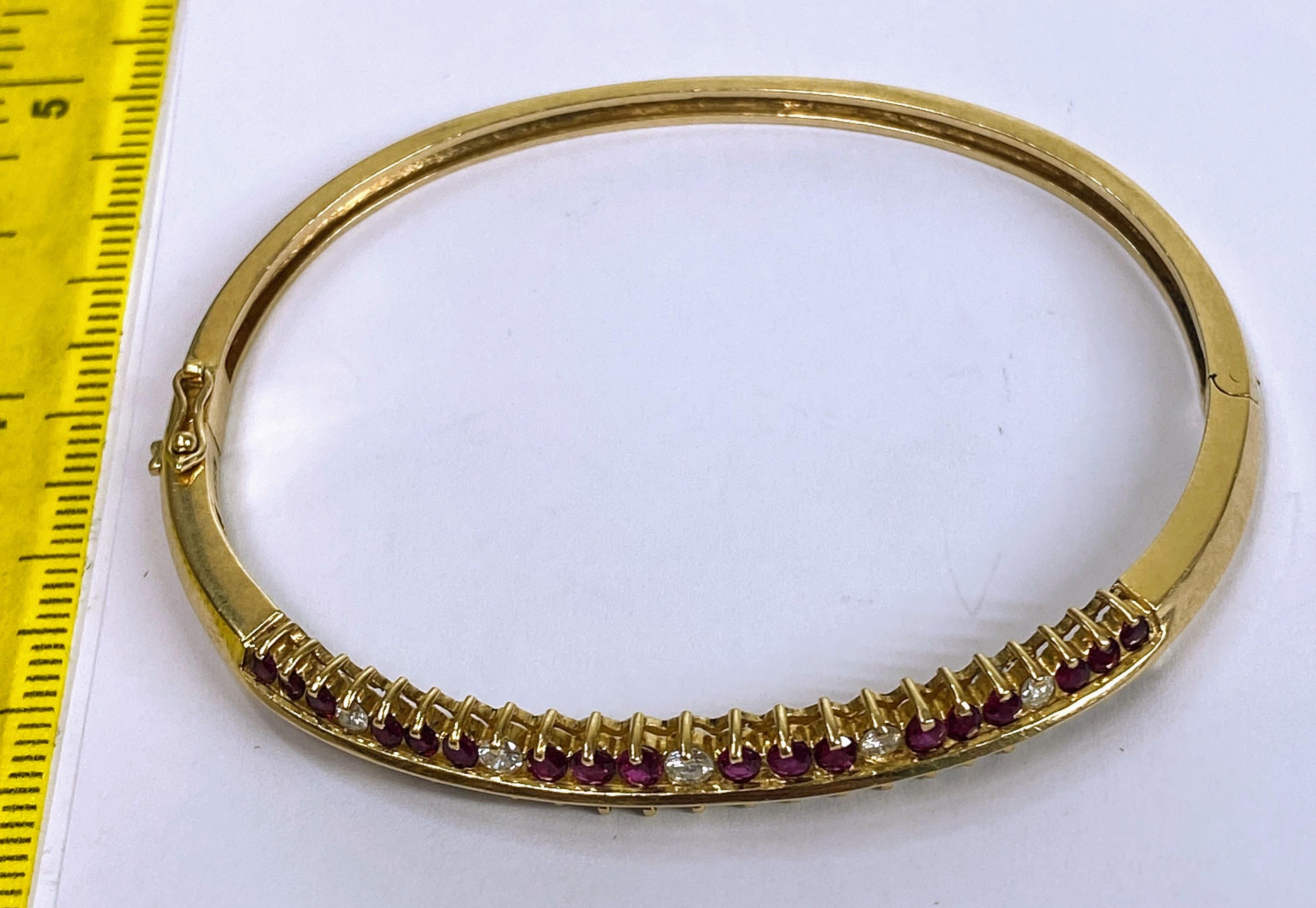 Modern 14K Yellow Gold Natural Red Ruby Diamond Double Row 2.5