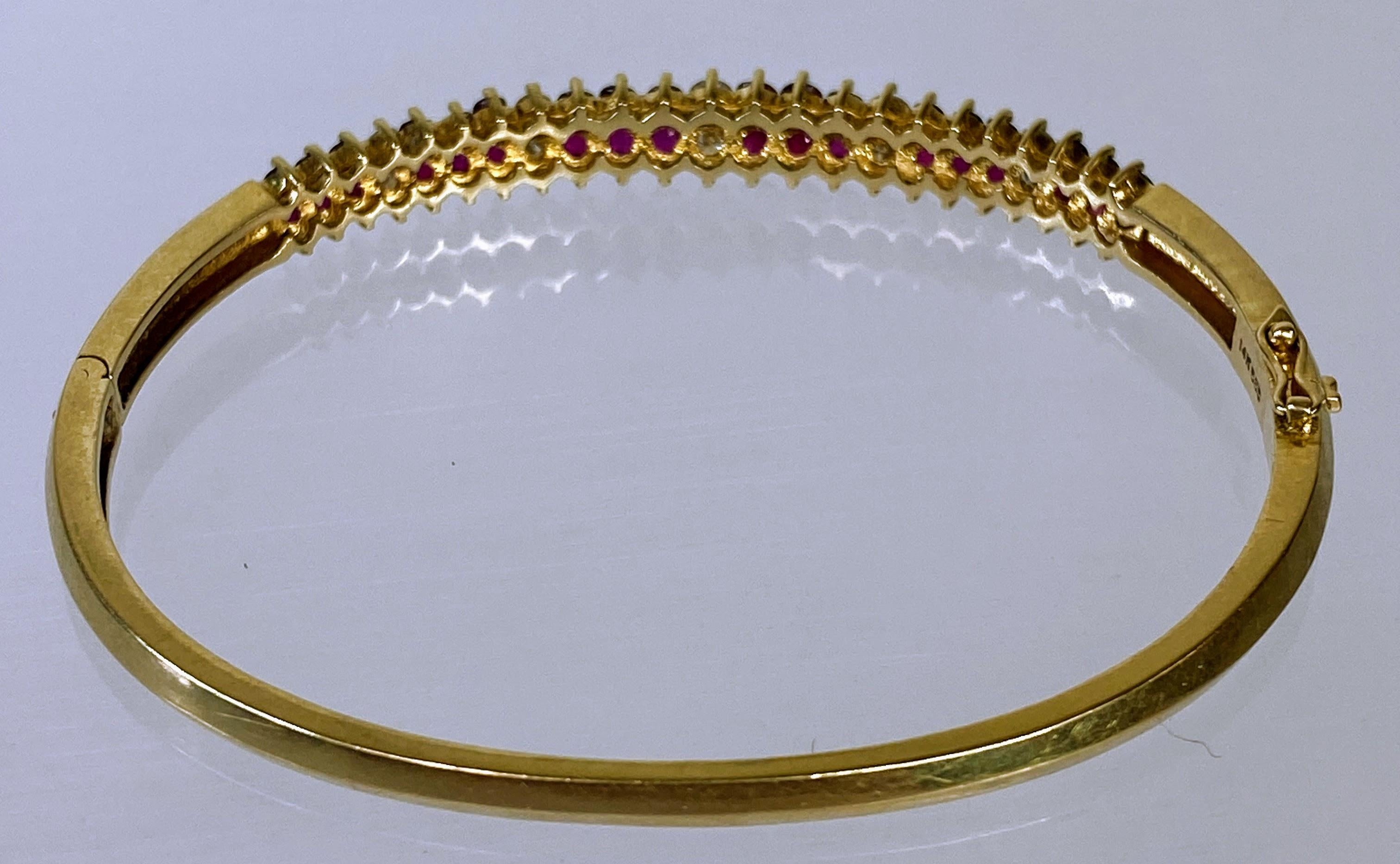 Women's or Men's 14K Yellow Gold Natural Red Ruby Diamond Double Row 2.5