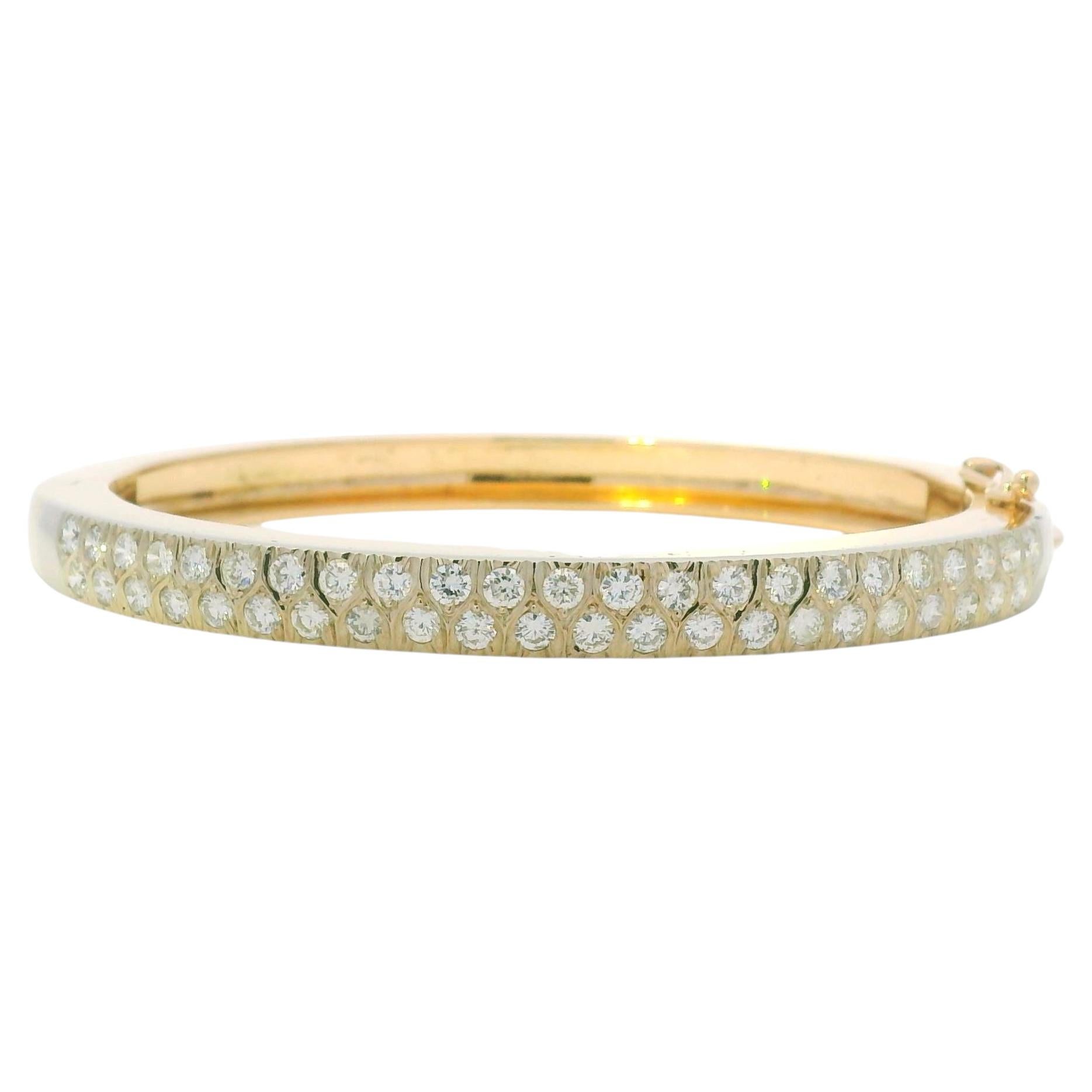 14K Yellow Gold Natural Round Brilliant Cut Diamond Bangle In Stock