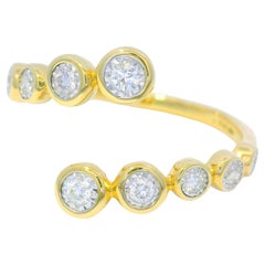 14k Yellow Gold Natural Round Brilliant Cut Diamond Bezel Set Bypass Ring