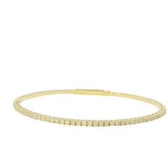 14k Yellow Gold Natural Round Brilliant Cut Diamond Flexible Bangle In Stock
